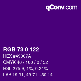 カラーコード: RGB 73 0 122 | qconv.com
