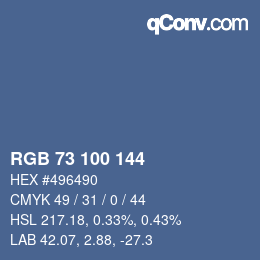 Color code: RGB 73 100 144 | qconv.com