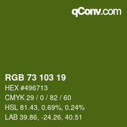Color code: RGB 73 103 19 | qconv.com