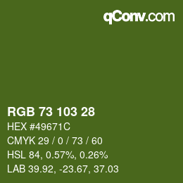 Color code: RGB 73 103 28 | qconv.com
