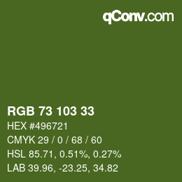 Color code: RGB 73 103 33 | qconv.com