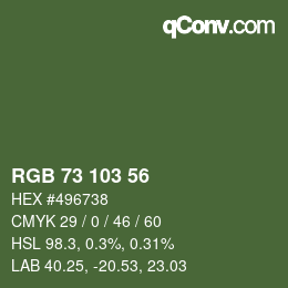 Color code: RGB 73 103 56 | qconv.com