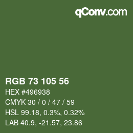 Color code: RGB 73 105 56 | qconv.com