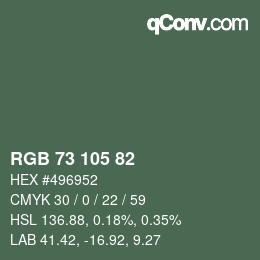 Color code: RGB 73 105 82 | qconv.com