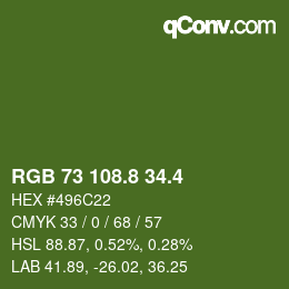 カラーコード: RGB 73 108.8 34.4 | qconv.com