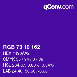 Color code: RGB 73 10 162 | qconv.com