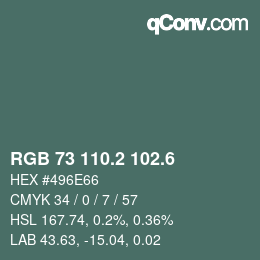 カラーコード: RGB 73 110.2 102.6 | qconv.com