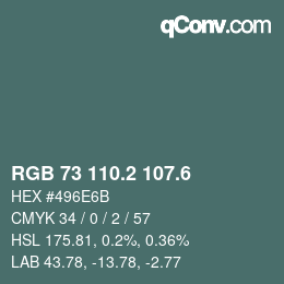 カラーコード: RGB 73 110.2 107.6 | qconv.com
