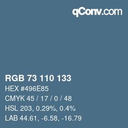 颜色代码: RGB 73 110 133 | qconv.com
