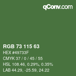 Color code: RGB 73 115 63 | qconv.com