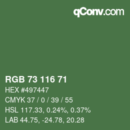 Color code: RGB 73 116 71 | qconv.com