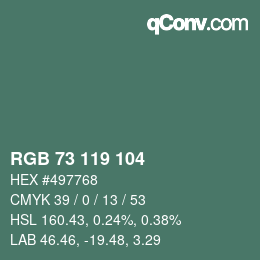 Color code: RGB 73 119 104 | qconv.com