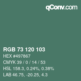 Color code: RGB 73 120 103 | qconv.com