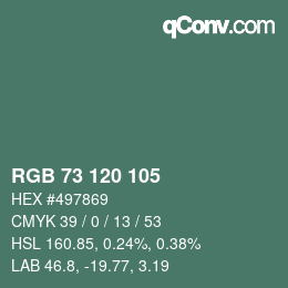 颜色代码: RGB 73 120 105 | qconv.com