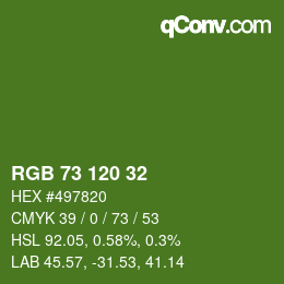 Color code: RGB 73 120 32 | qconv.com