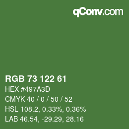 Color code: RGB 73 122 61 | qconv.com