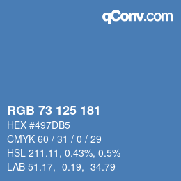 Color code: RGB 73 125 181 | qconv.com