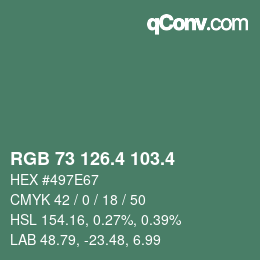 カラーコード: RGB 73 126.4 103.4 | qconv.com