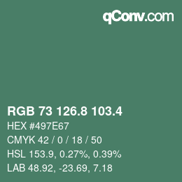カラーコード: RGB 73 126.8 103.4 | qconv.com