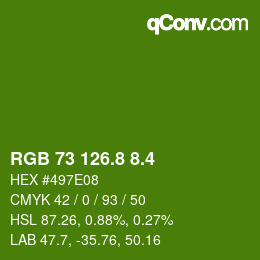 カラーコード: RGB 73 126.8 8.4 | qconv.com
