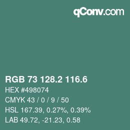 カラーコード: RGB 73 128.2 116.6 | qconv.com