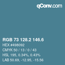 カラーコード: RGB 73 128.2 146.6 | qconv.com