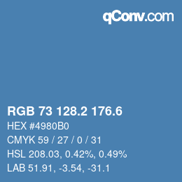 カラーコード: RGB 73 128.2 176.6 | qconv.com