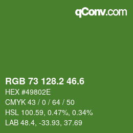 カラーコード: RGB 73 128.2 46.6 | qconv.com