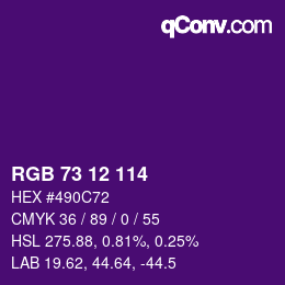 カラーコード: RGB 73 12 114 | qconv.com