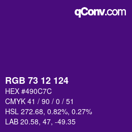 Color code: RGB 73 12 124 | qconv.com