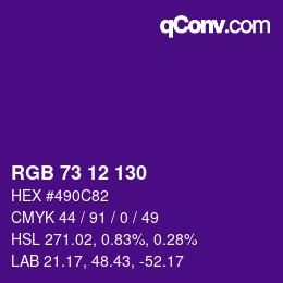 Color code: RGB 73 12 130 | qconv.com