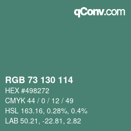 Color code: RGB 73 130 114 | qconv.com