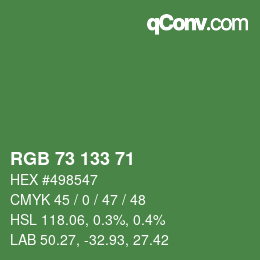 Color code: RGB 73 133 71 | qconv.com