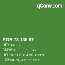 Color code: RGB 73 135 57 | qconv.com