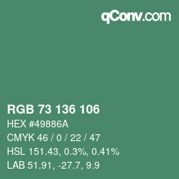 Color code: RGB 73 136 106 | qconv.com