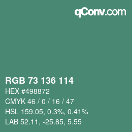 Color code: RGB 73 136 114 | qconv.com