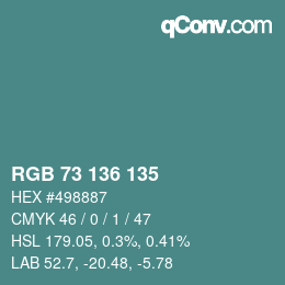 Color code: RGB 73 136 135 | qconv.com