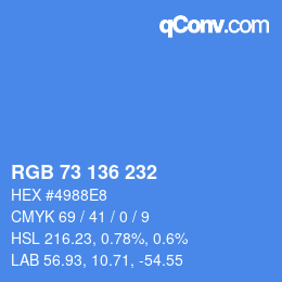 Color code: RGB 73 136 232 | qconv.com
