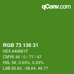 Color code: RGB 73 136 31 | qconv.com