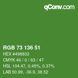 Color code: RGB 73 136 51 | qconv.com