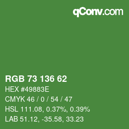 Color code: RGB 73 136 62 | qconv.com