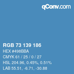 Color code: RGB 73 139 186 | qconv.com