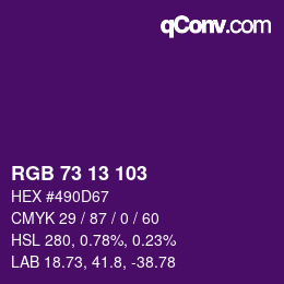 Color code: RGB 73 13 103 | qconv.com