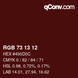 Color code: RGB 73 13 12 | qconv.com