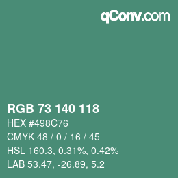 カラーコード: RGB 73 140 118 | qconv.com