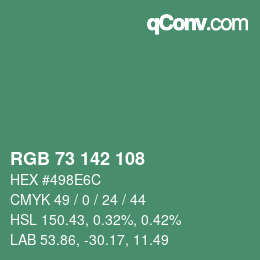 Color code: RGB 73 142 108 | qconv.com
