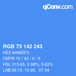 Color code: RGB 73 142 243 | qconv.com