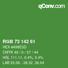 Color code: RGB 73 142 61 | qconv.com