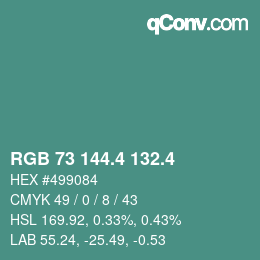 カラーコード: RGB 73 144.4 132.4 | qconv.com