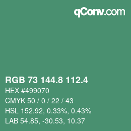 カラーコード: RGB 73 144.8 112.4 | qconv.com